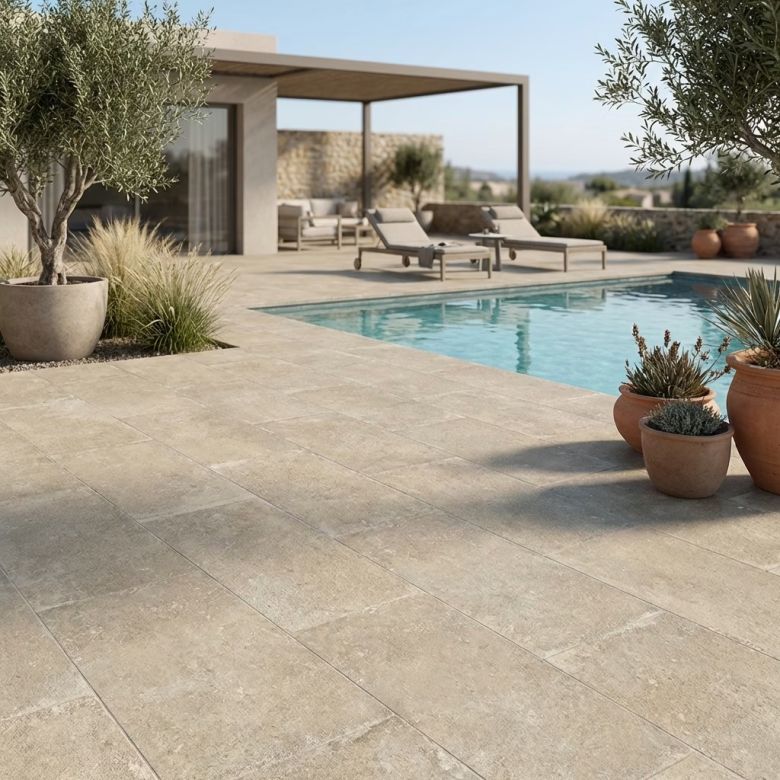 Carrelage sol extérieur effet pierre Dolomie miel R11 60120cm