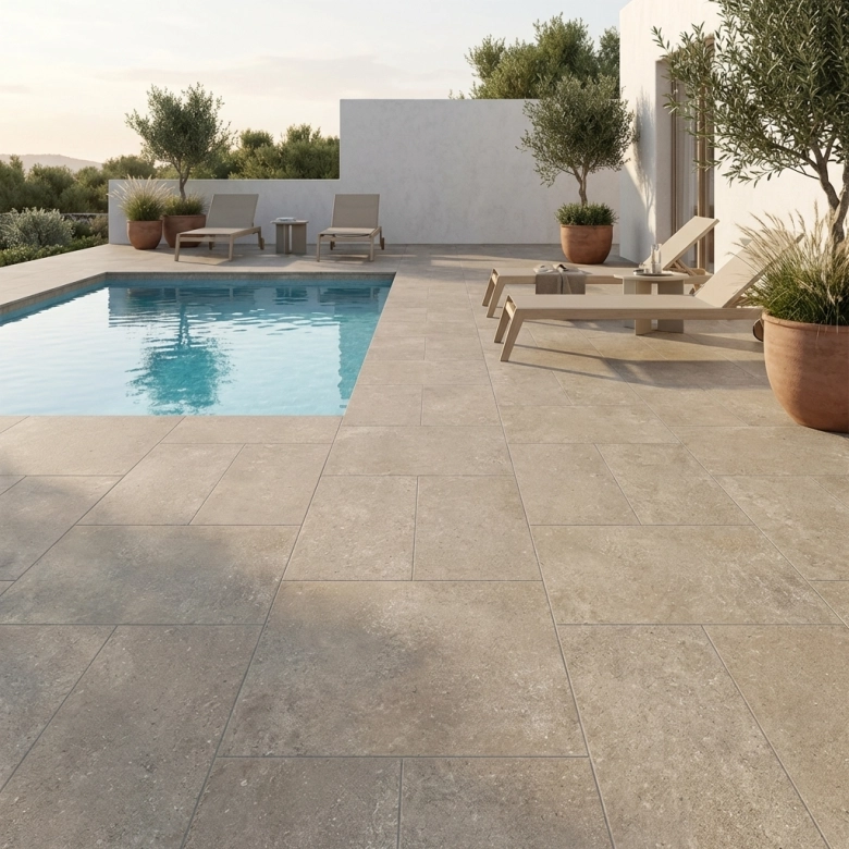 Carrelage sol extérieur effet pierre Dolomie taupe R11 30x60cm