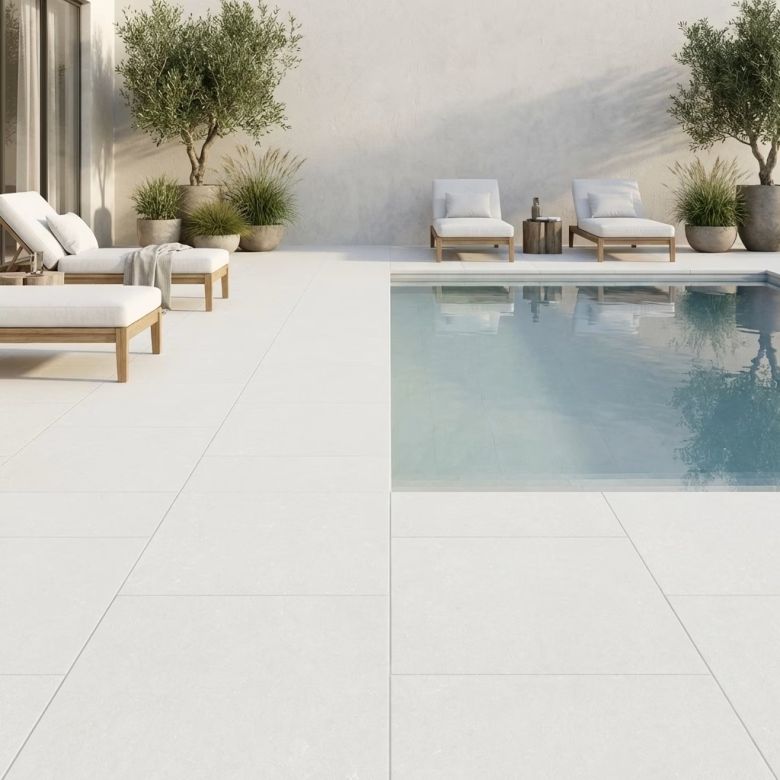 Carrelage sol extérieur moderne Ronda ivoire R11 90x90 cm