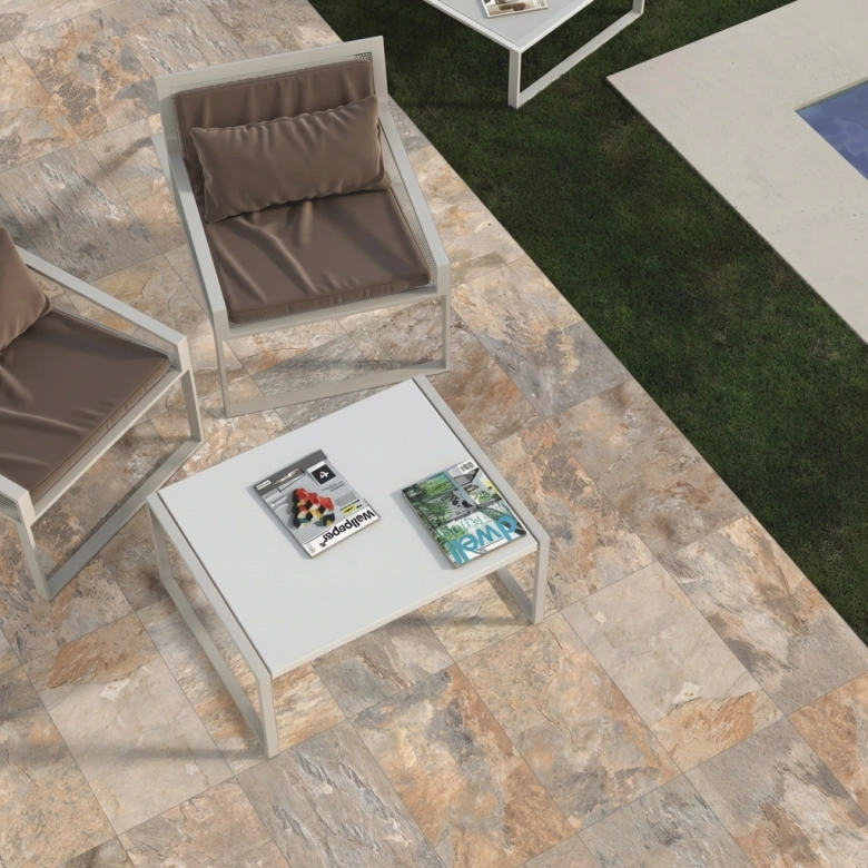 Carrelage sol extérieur effet pierre Thebes ocre R11 40,8x66,2 cm