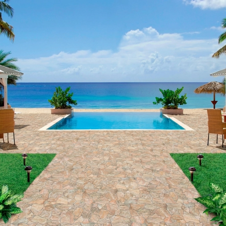 Carrelage sol extérieur effet pierre Jura beige R11 44x66 cm