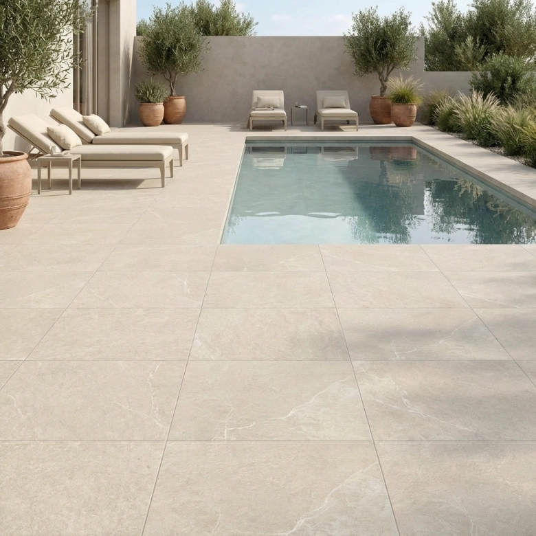 Carrelage sol extérieur moderne Palerme crème R10 60x60 cm