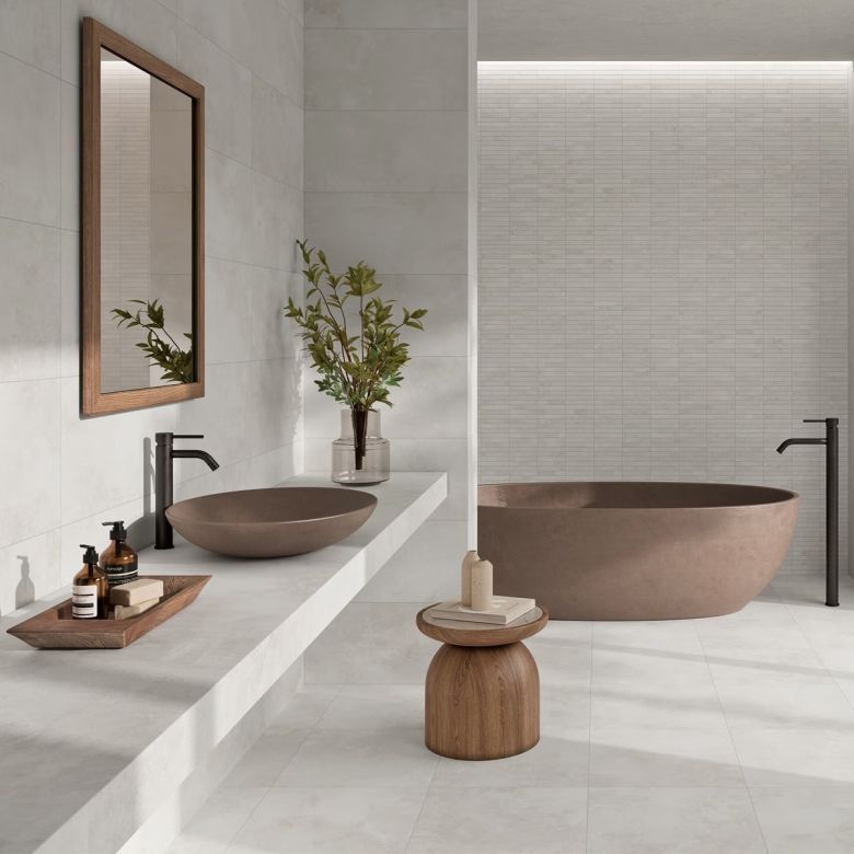 Carrelage sol moderne Rotterdam blanc grisé 100x100 cm