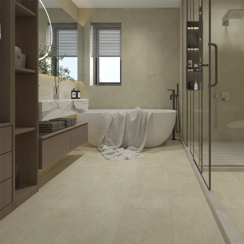 Dalles PVC 5.5mm à clipser Pierre beige 46x92 cm