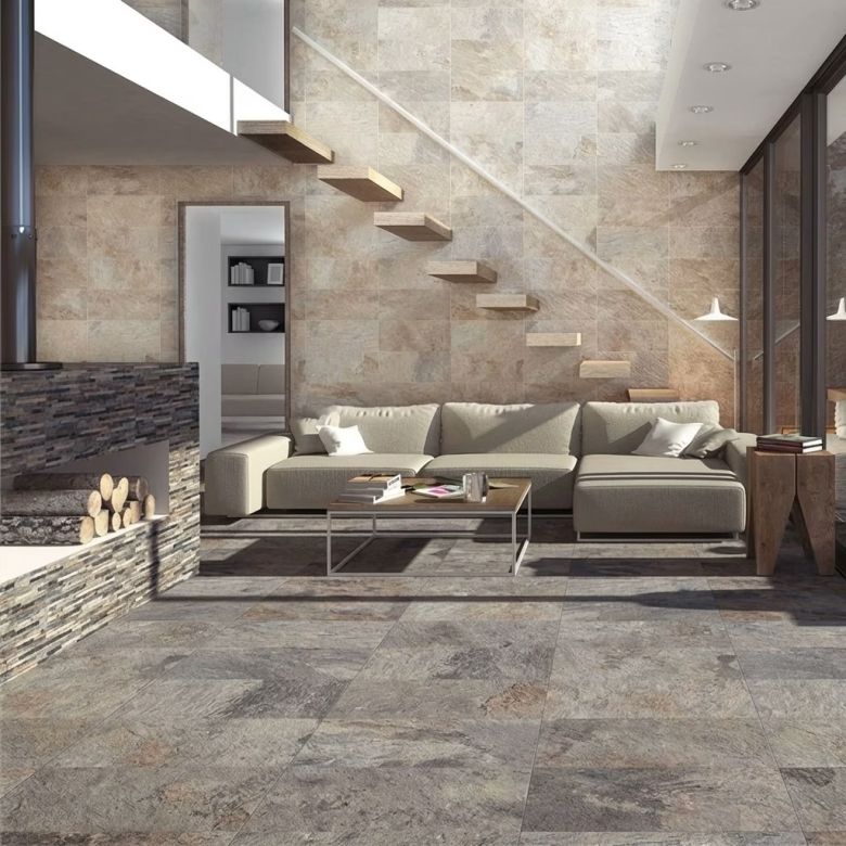 Carrelage sol effet pierre Thebes Gris 40,8x66,2 cm