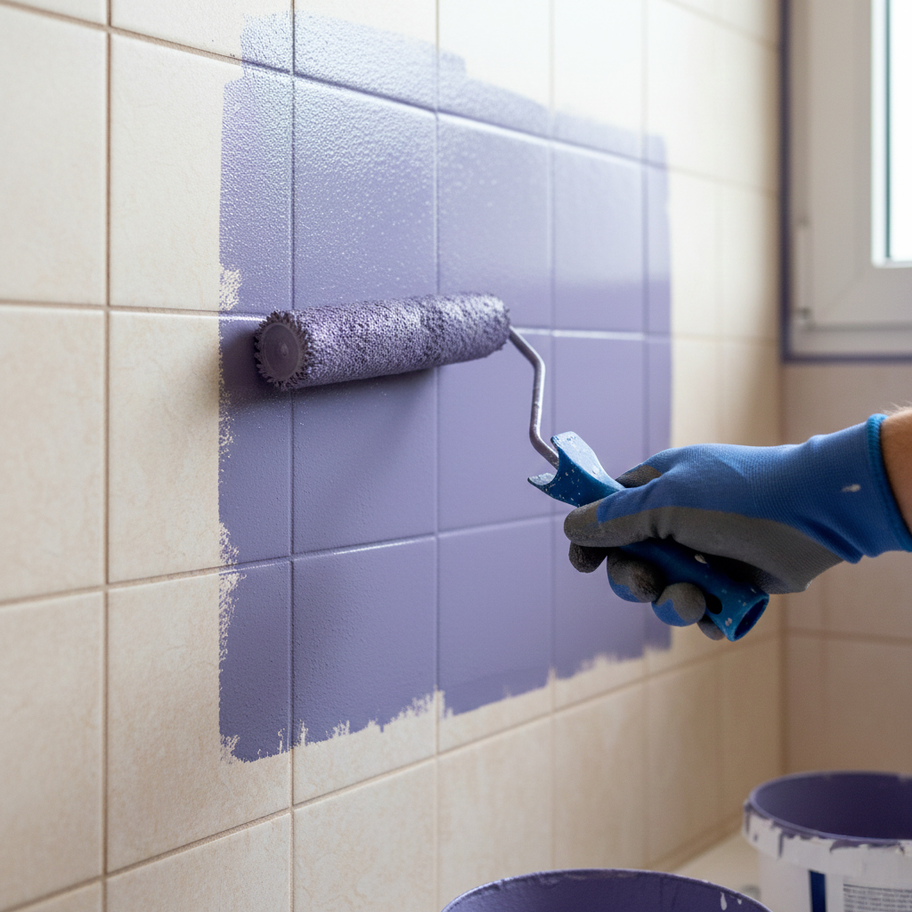 Technique application peinture mur carrelé Application peinture sur carrelage mural salle de bain technique professionnelle