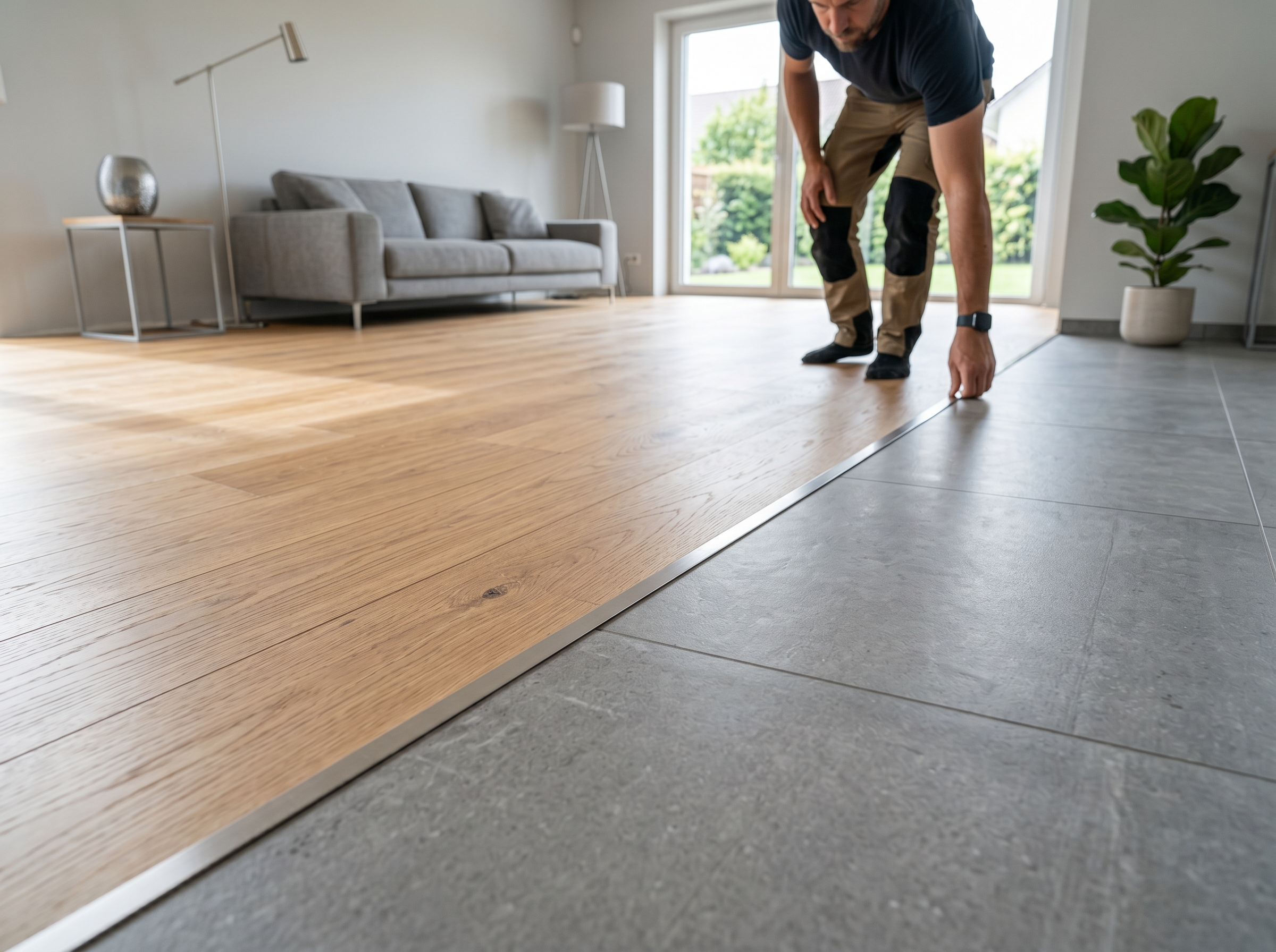 Jonction parquet carrelage transition baguette seuil sol bois et pierre raccord élégant intérieur