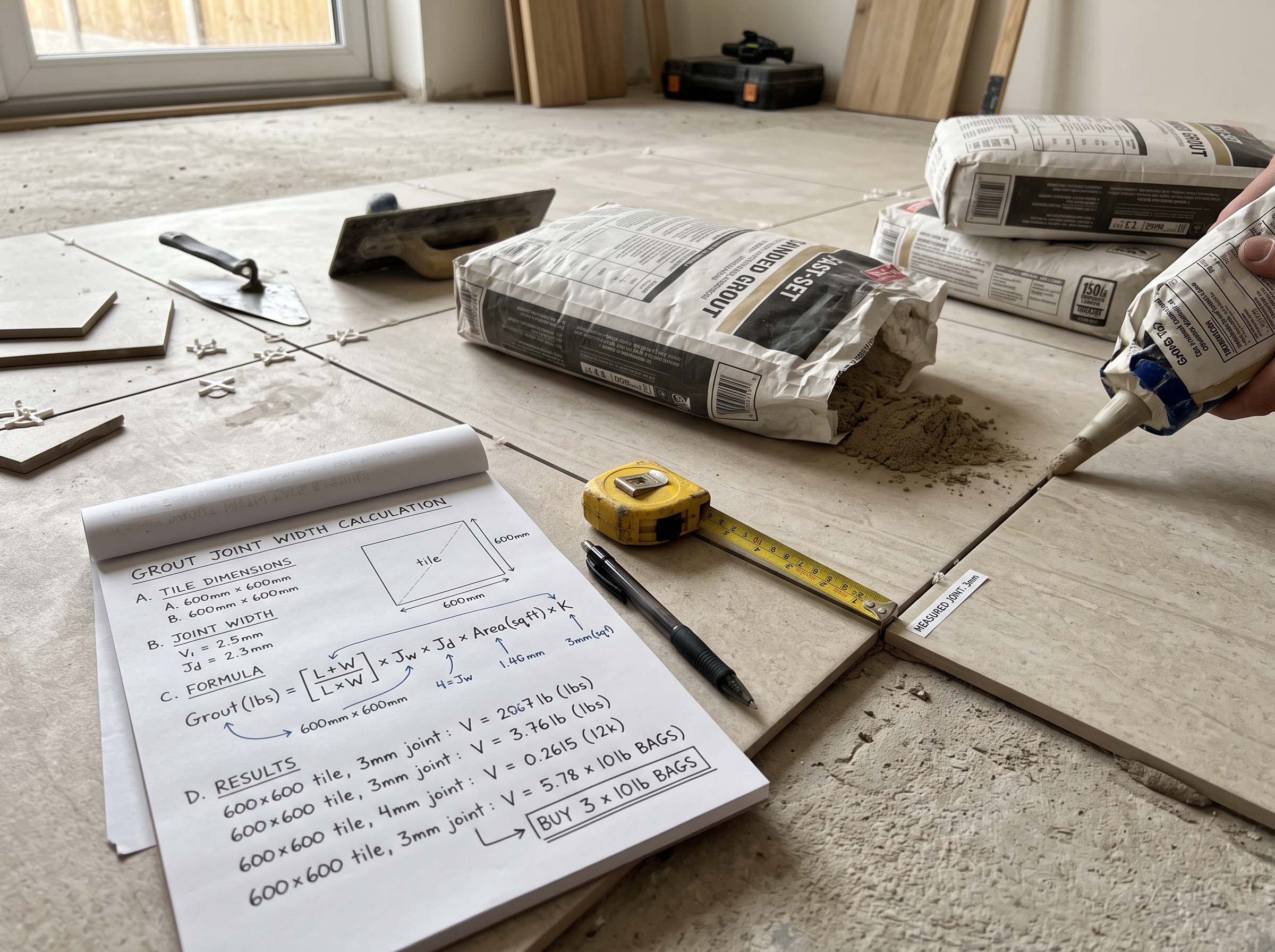 Calculateur de joint pour carrelage Calculateur joint carrelage mortier jointoiement quantité largeur format carreau