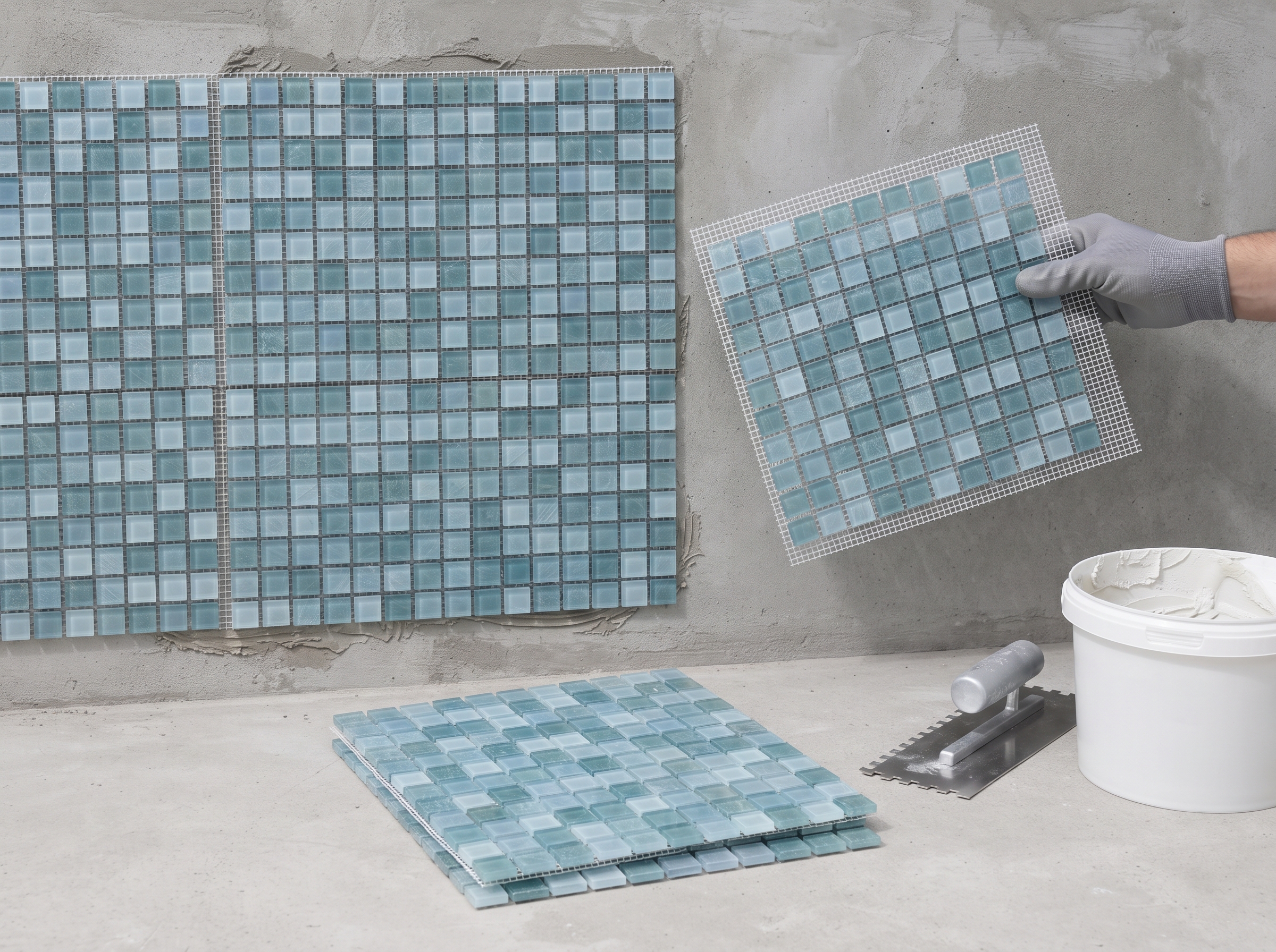 Calculateur surface mosaïque piscine plaques trame bassin bleu calcul quantité