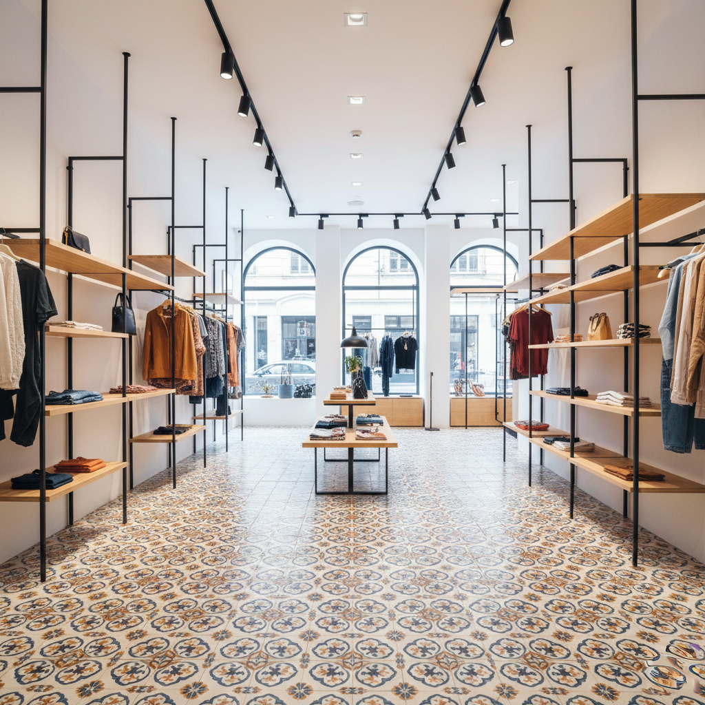 Carrelage boutique et commerce Carrelage décoratif résistant pour boutique avec passage client intensif