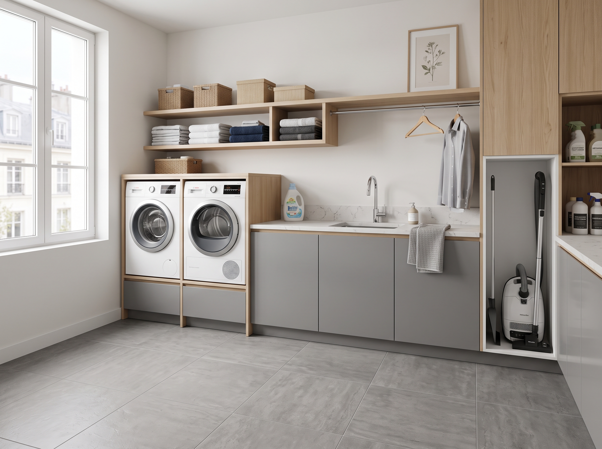 Carrelage adapté pour buanderie Buanderie moderne sol carrelage grès cérame résistant humidité machines à laver