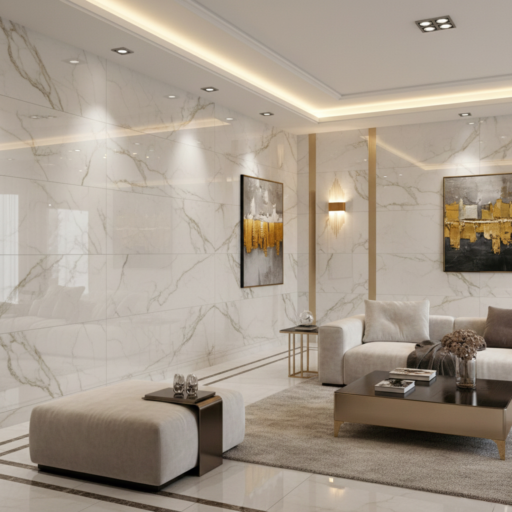 Marbre blanc doré - Ambiance luxueuse Carrelage effet marbre blanc et doré brillant luxueux