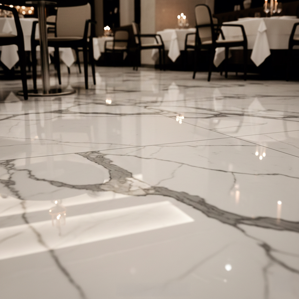 Carrelage effet marbre pour restaurant gastronomique