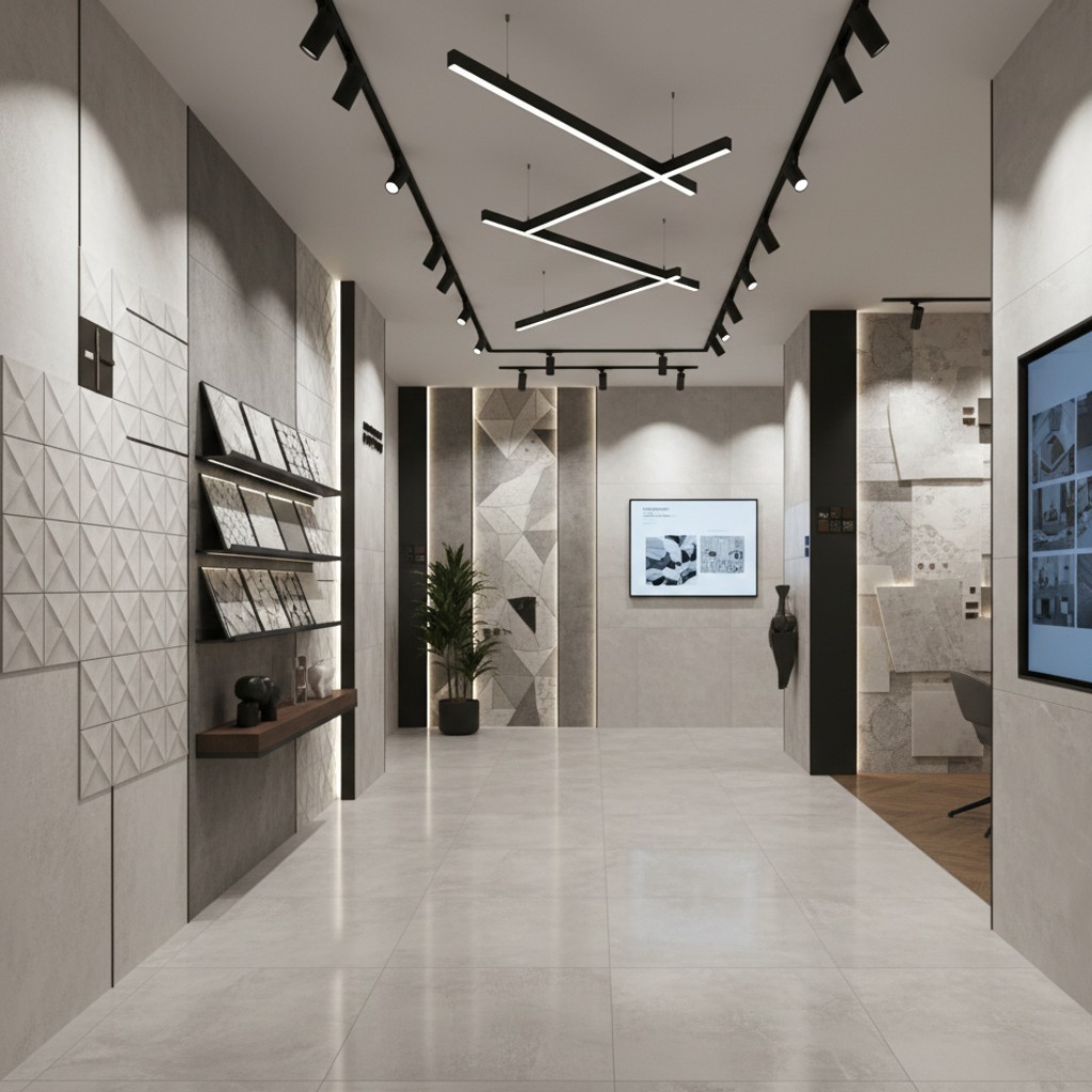 Showroom luxueux de carrelage espagnol Porcelanosa avec designs contemporains