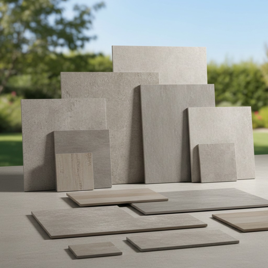 Formats et dimensions carrelage extérieur Différents formats de carrelage extérieur posés sur terrasse