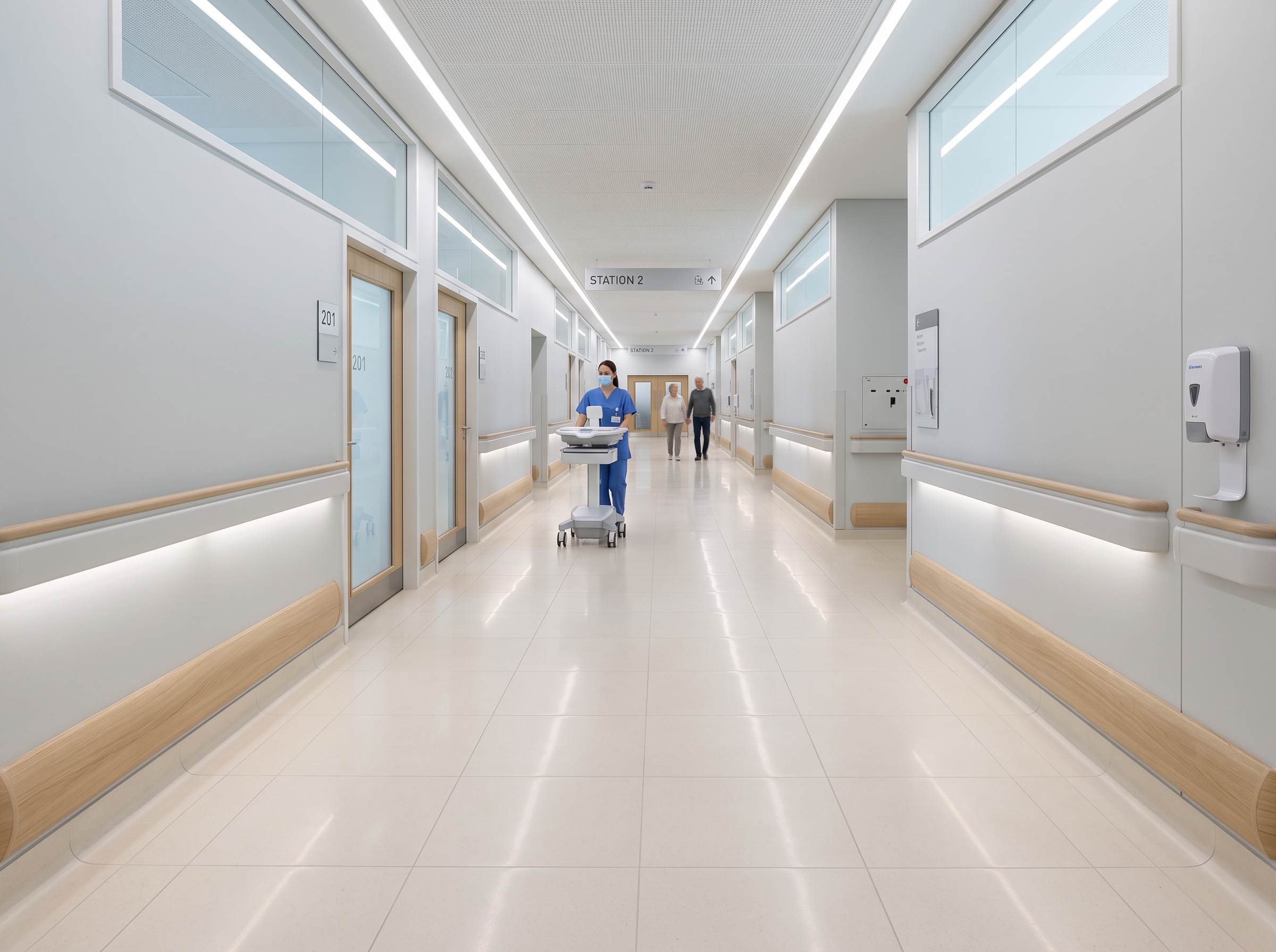 Carrelage pour hôpital Carrelage hôpital couloir sol hygiénique joints minimaux résistance désinfection milieu médical