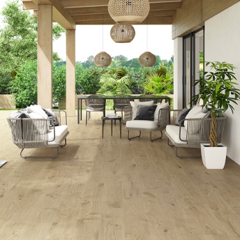 Carrelage effet bois beige terrasse moderne