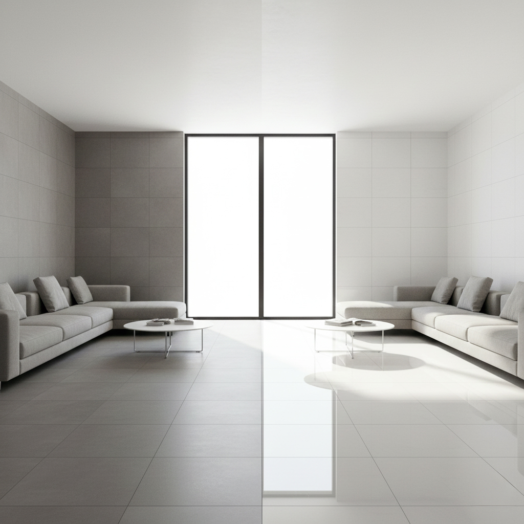 Comparaison carrelage mat et brillant dans intérieur moderne élégant