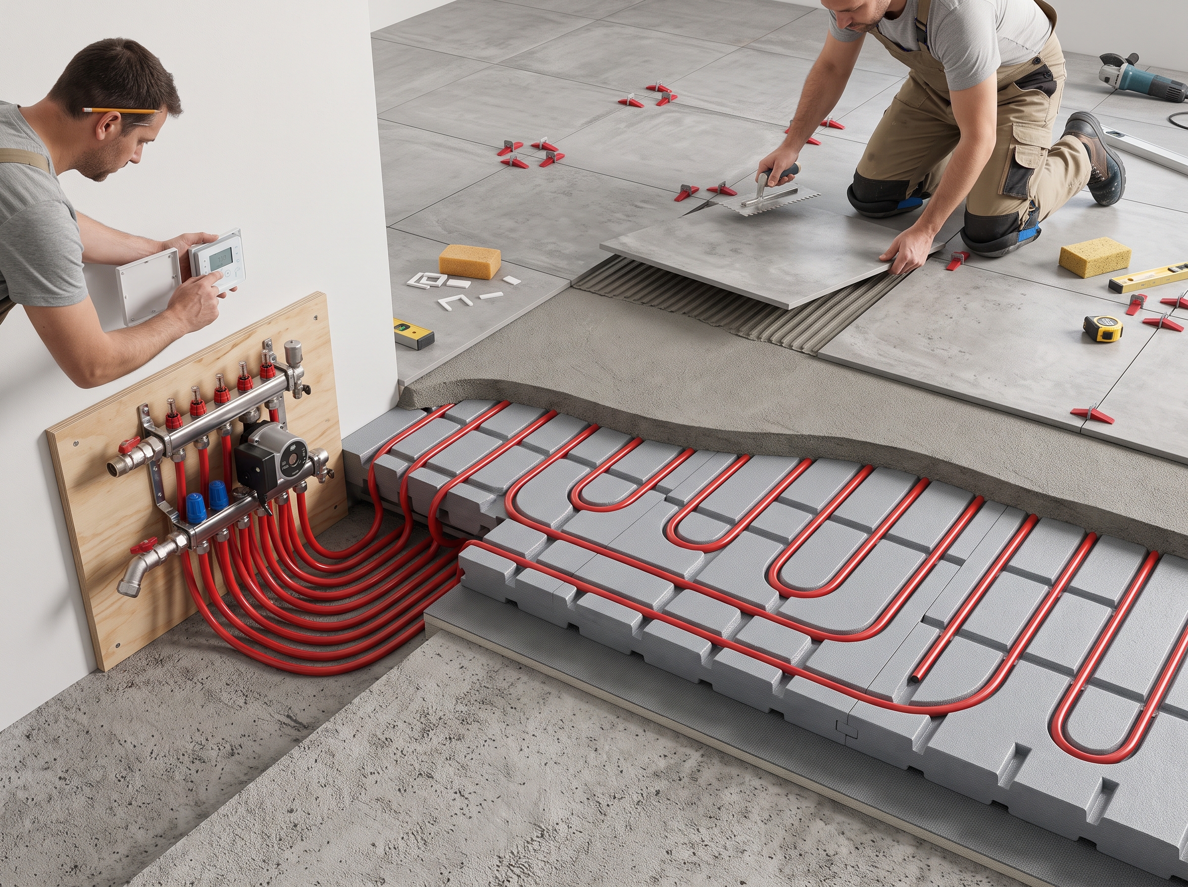 Carrelage compatible plancher chauffant Installation plancher chauffant tubes chauffants pose carrelage grès cérame compatible