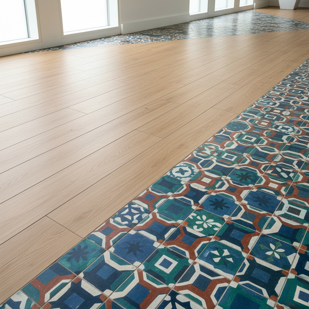 Pose diagonale effet dynamique Pose oblique carrelage imitation parquet avec carreaux ciment