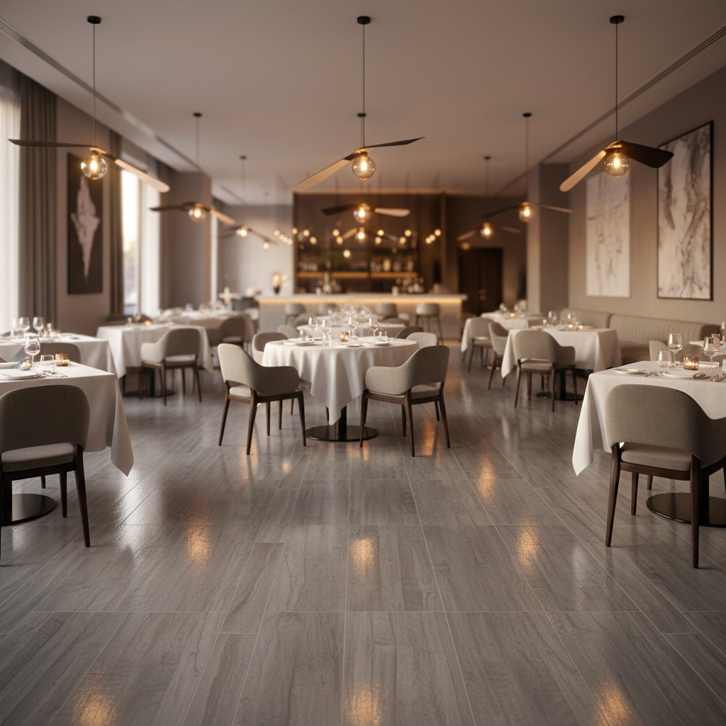 Restaurant moderne avec carrelage en grès cérame élégant