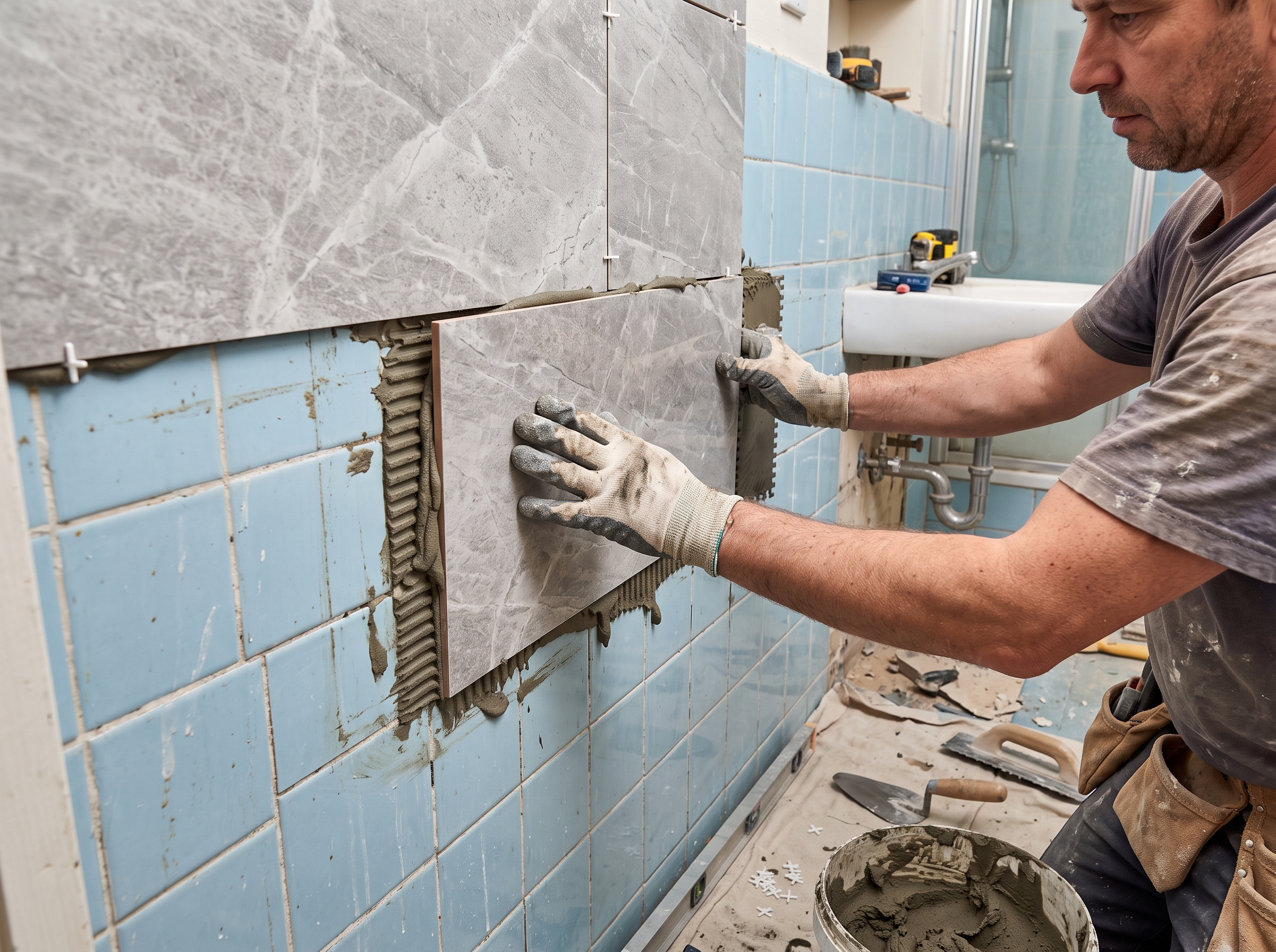 Pose carrelage sur ancien carrelage mural salle de bain rénovation sans dépose colle spéciale