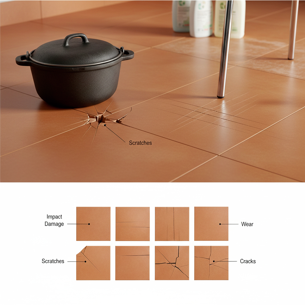 Exemples de causes d'éclats sur carrelage