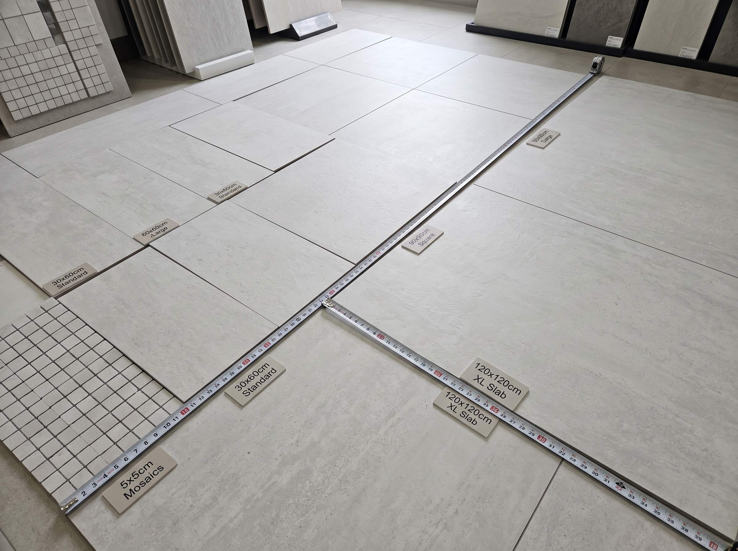 Choisir les dimensions de son carrelage Dimensions carrelage comparaison formats 30x30 60x60 120x120 lames parquet