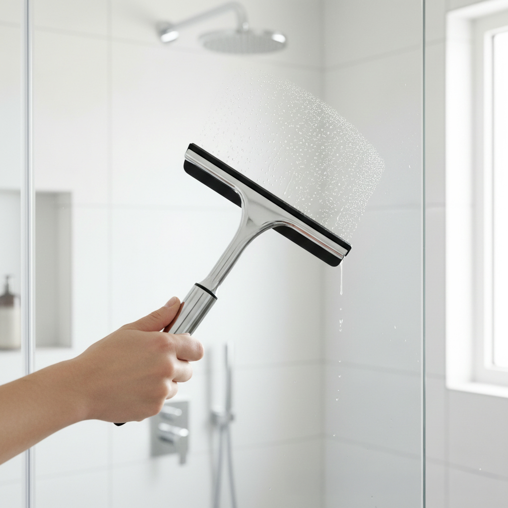 Raclette professionnelle utilisée pour entretien quotidien paroi de douche