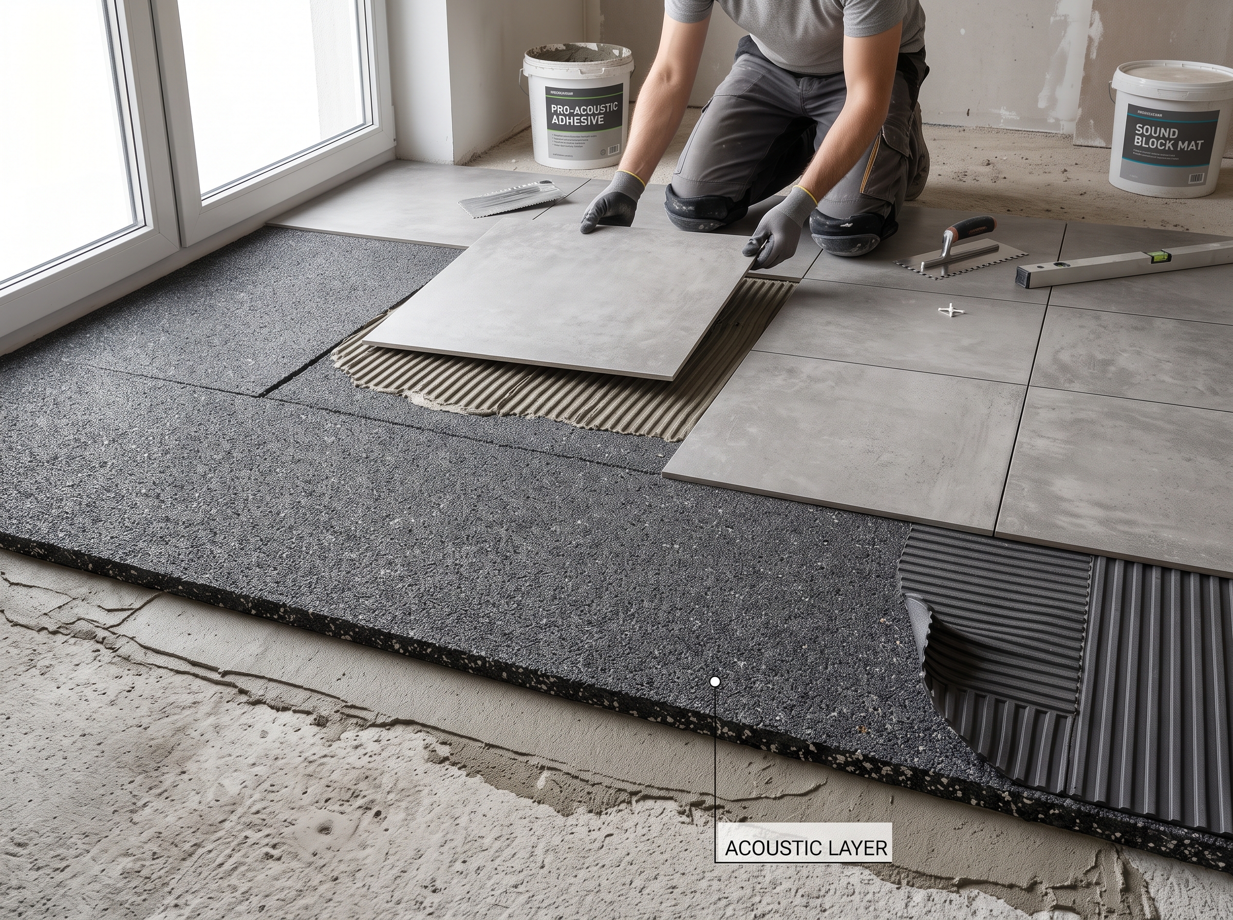 Isolation phonique sous carrelage Sous-couche acoustique isolation phonique pose sous carrelage appartement bruits impact