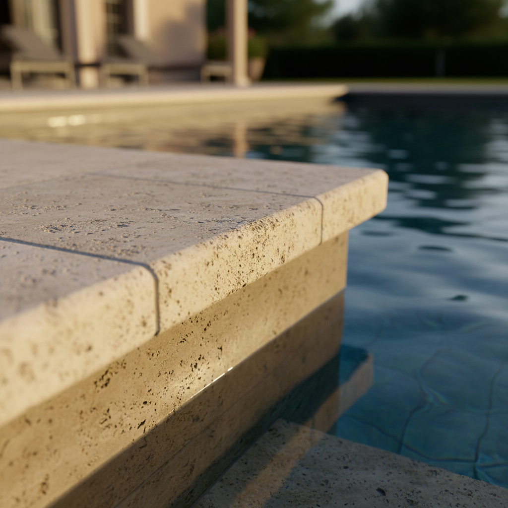 Margelles de piscine en pierre naturelle avec finition antidérapante