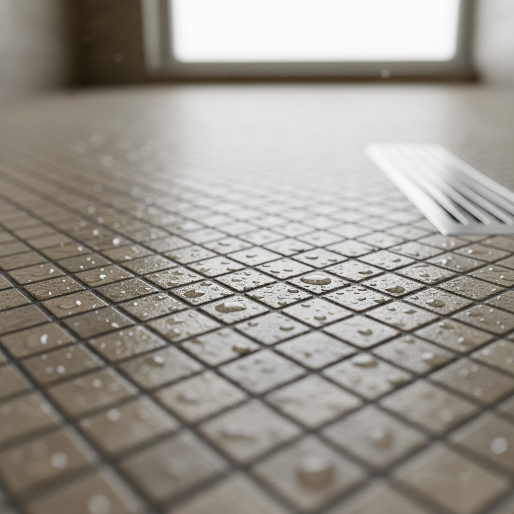 Sol de douche italienne avec mosaïque antidérapante effet pierre naturelle