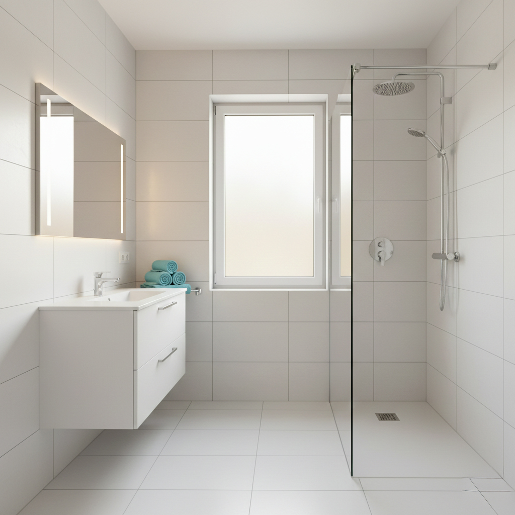 Salle de bain propre carrelage blanc brillant sans moisissure Salle de bain propre carrelage blanc brillant sans moisissure