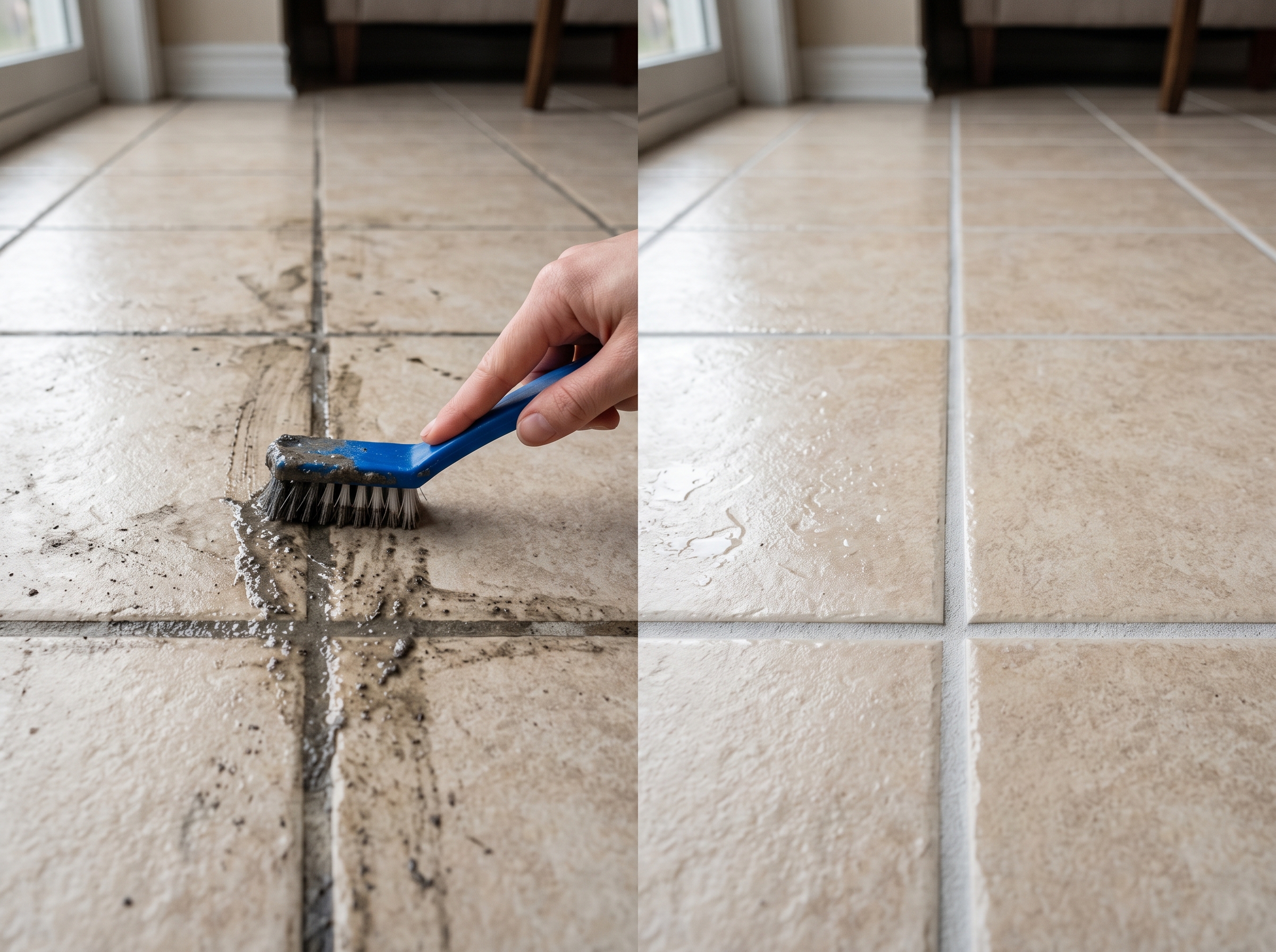 Nettoyer joints carrelage encrassés brosse bicarbonate avant après entretien