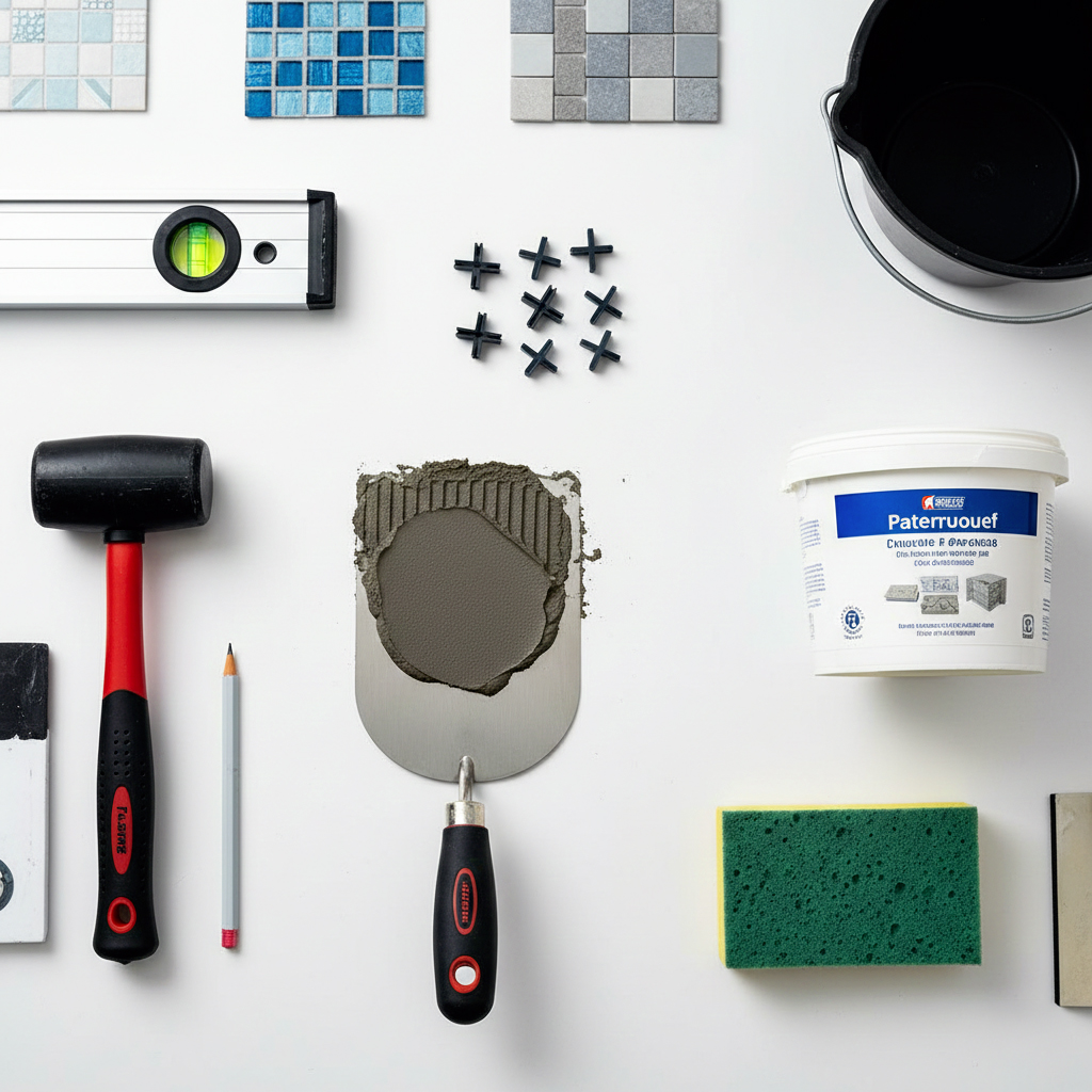 Outils professionnels pour pose de carrelage sur receveur de douche