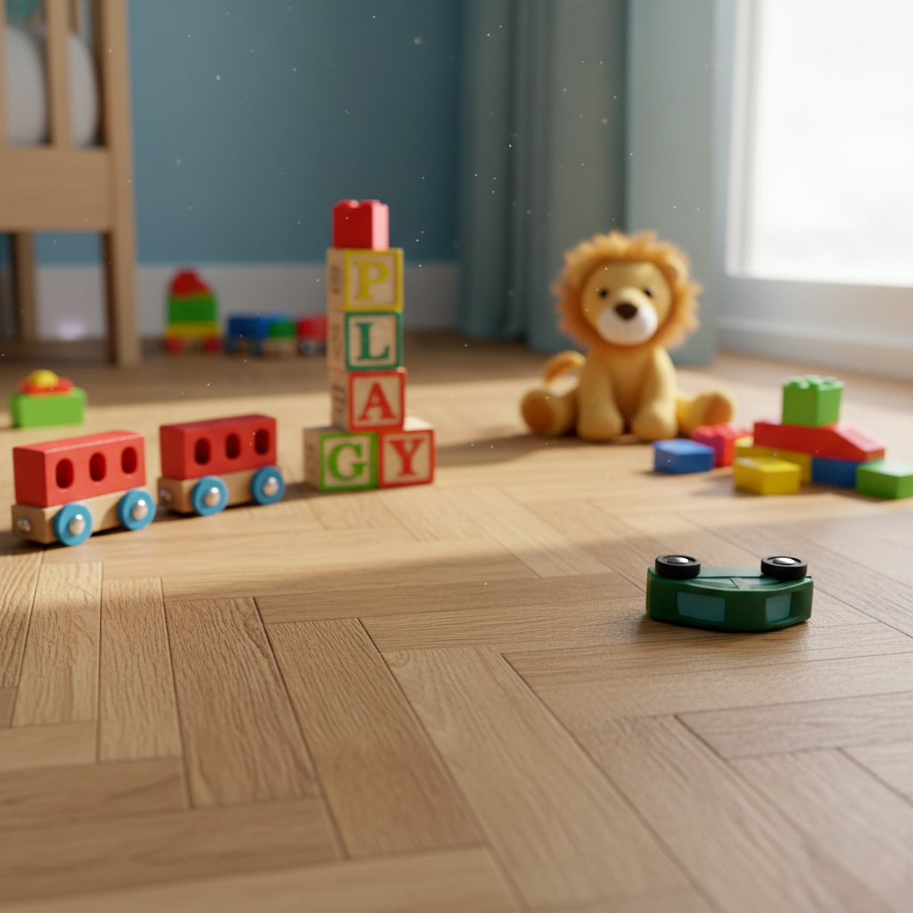 Parquet chambre enfant massif chêne résistant jouets chocs durable