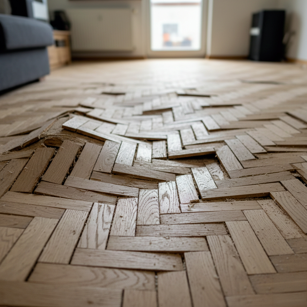 Parquet flottant gondolé avec lames qui se soulèvent