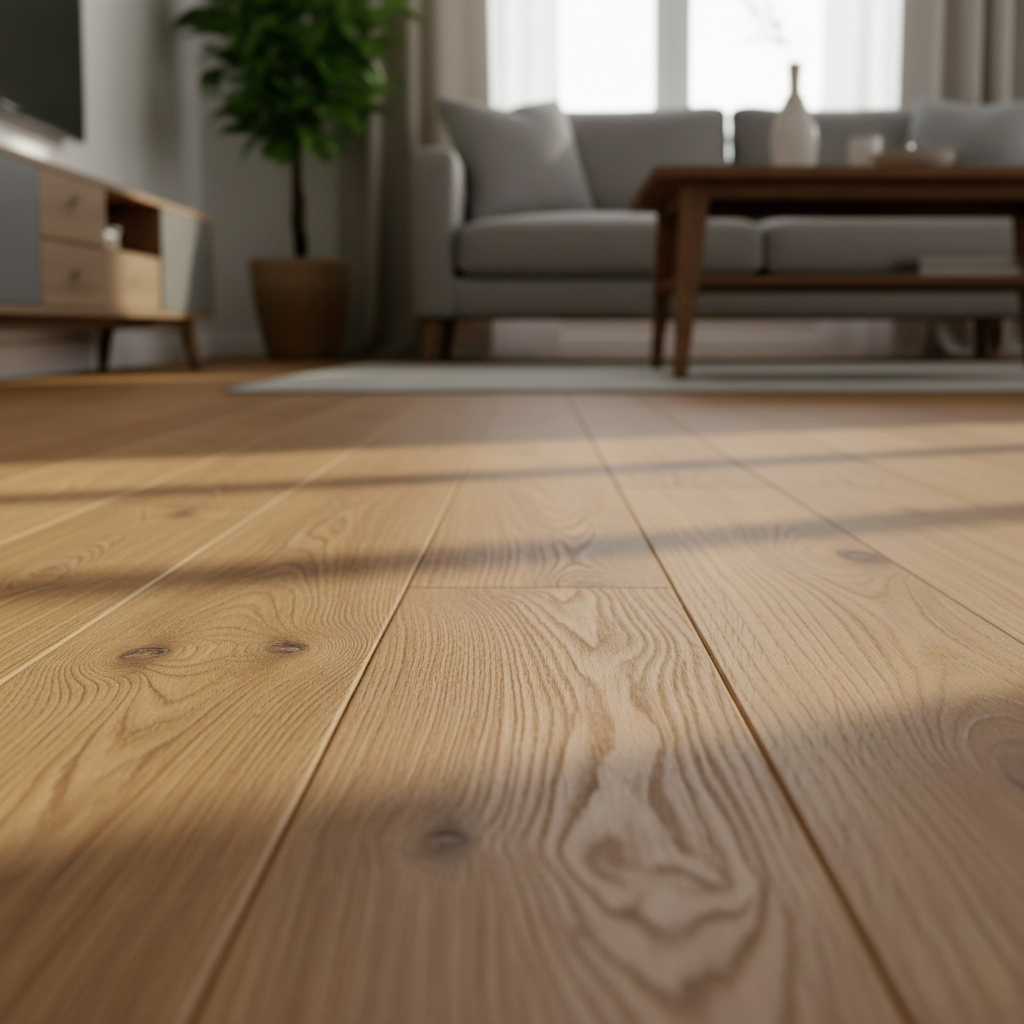 Parquet massif en chêne naturel dans un salon contemporain chaleureux