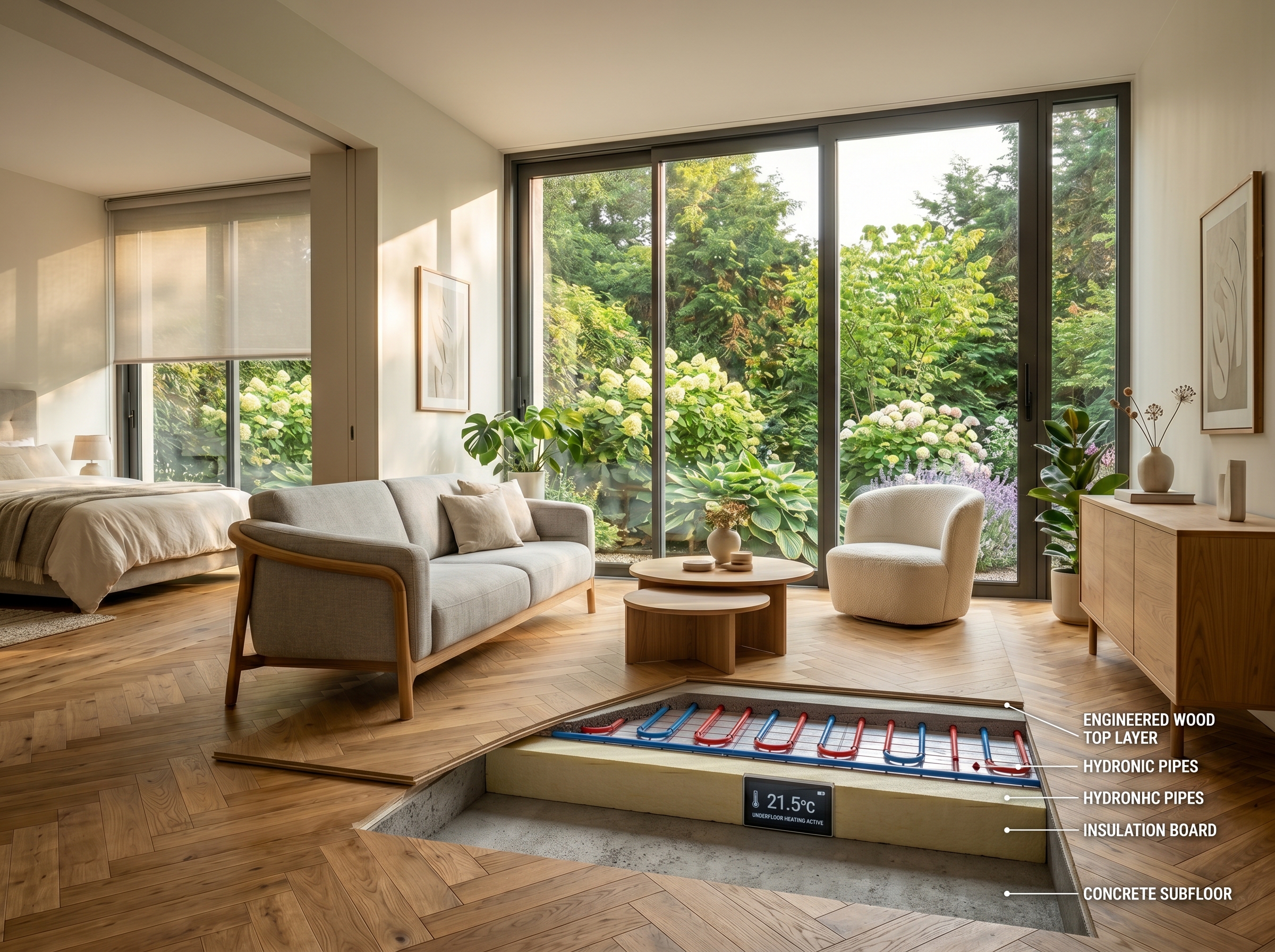 Parquet compatible plancher chauffant hydraulique sol chaud contrecollé stabilisé confort thermique