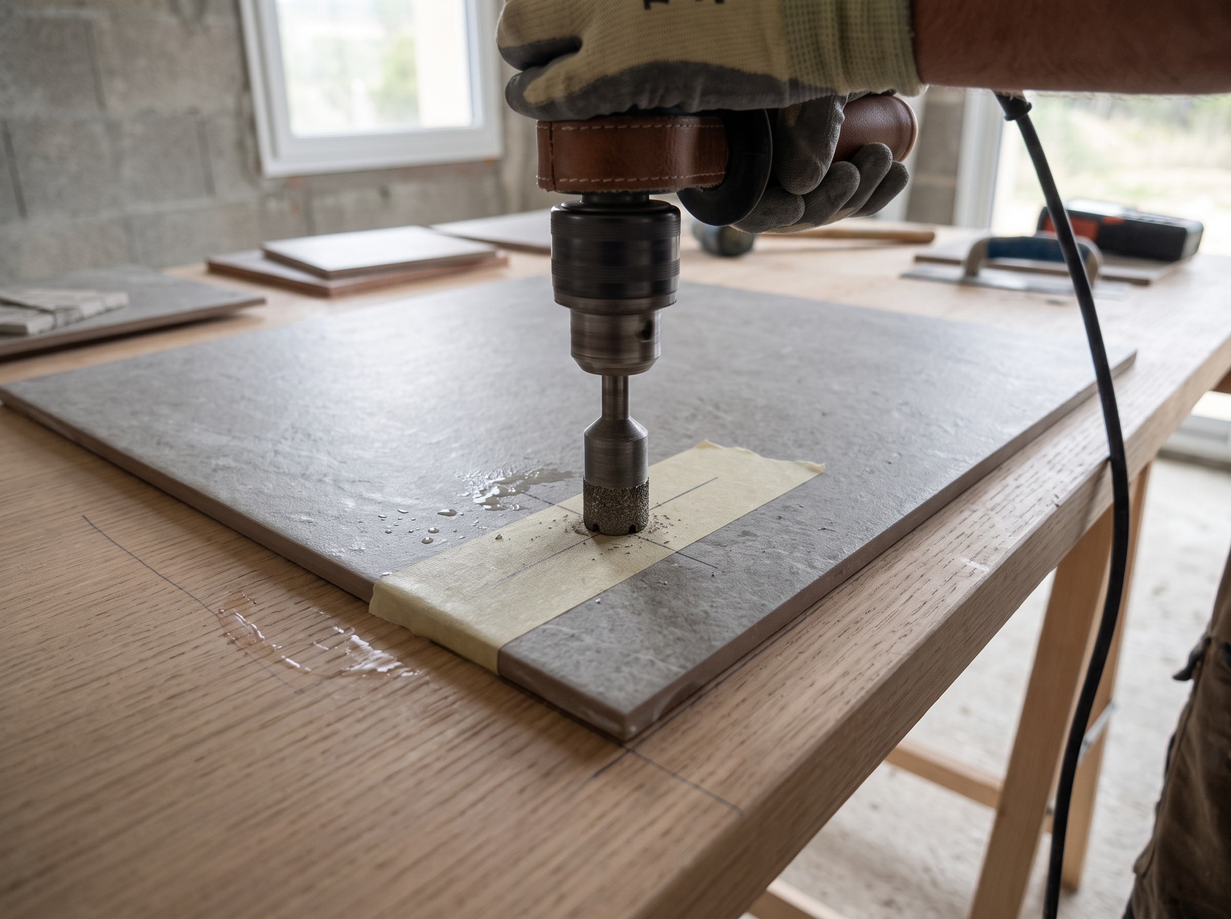 Percer du carrelage sans le casser Percer carrelage sans casser foret diamant adhésif guidage perçage sans percussion