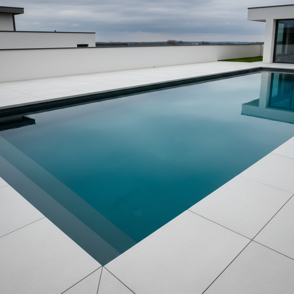 Piscine sans margelle contemporaine Piscine sans margelle design moderne minimaliste débordement plage eau