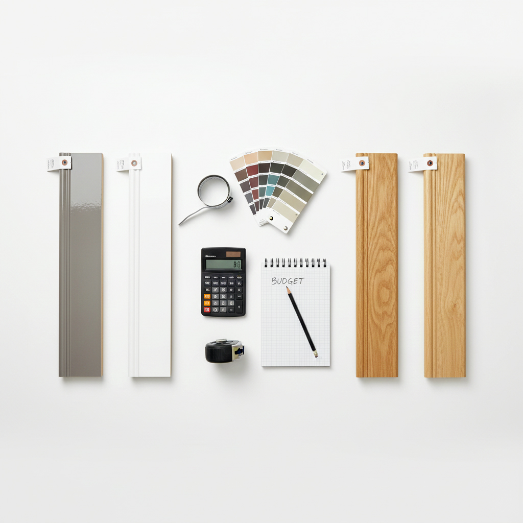 Comparaison prix plinthes Échantillons plinthes carrelage et bois avec étiquettes prix installation budget