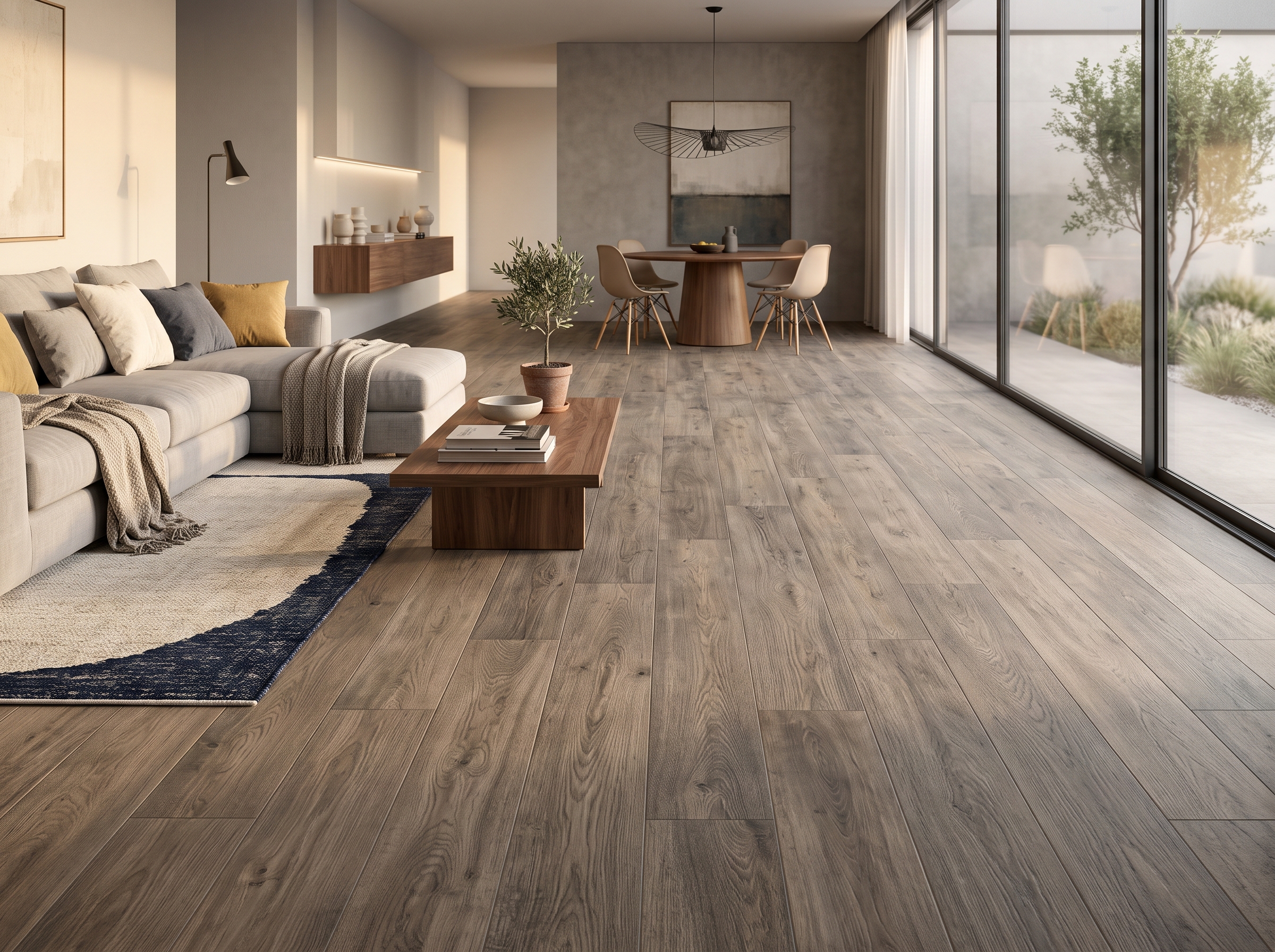 Sens de pose carrelage effet parquet Sens de pose carrelage effet parquet lames décalées tiers lumière naturelle séjour
