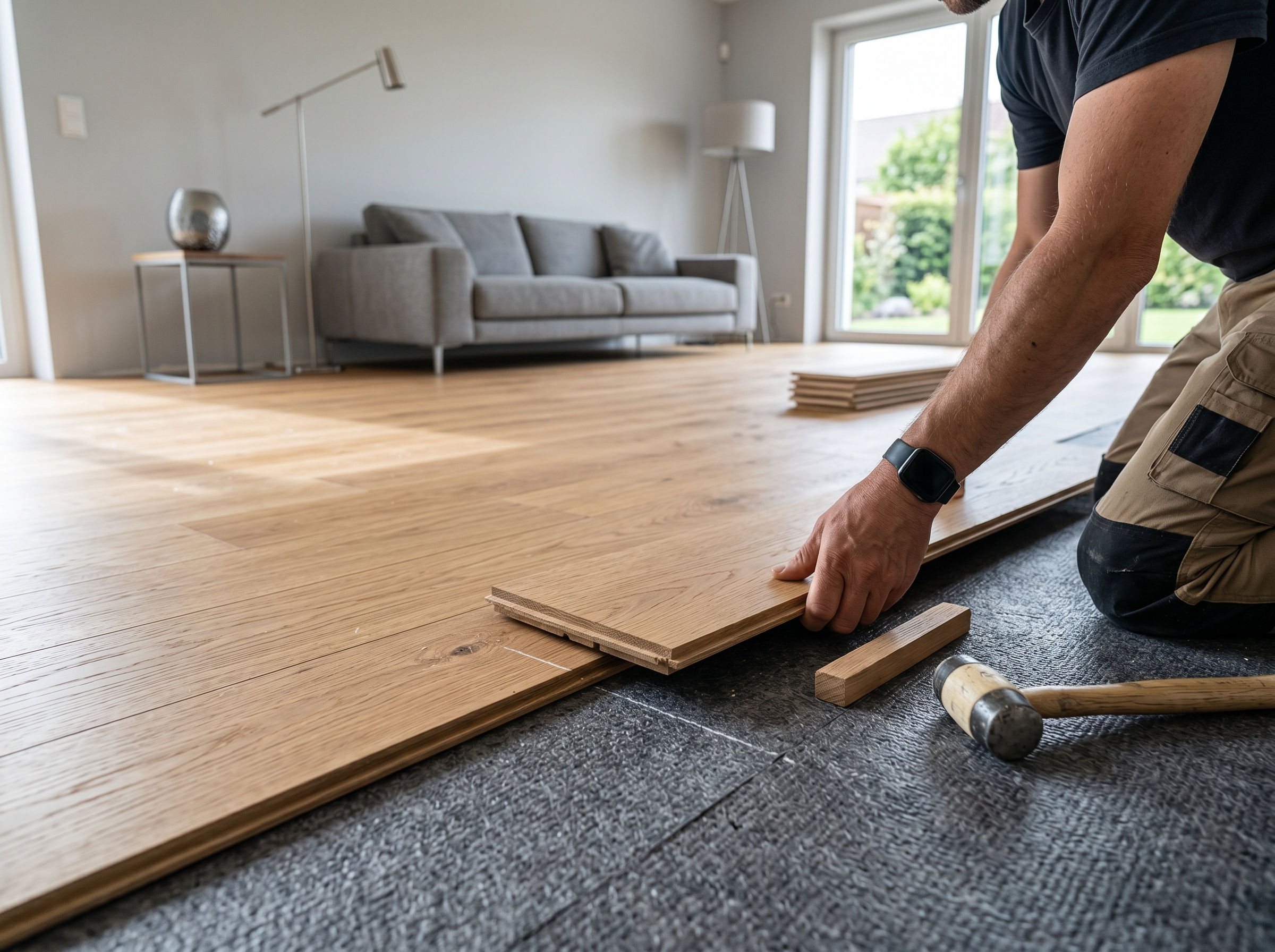 Pose flottante parquet sans colle clipsage lame bois sous-couche isolation acoustique sol