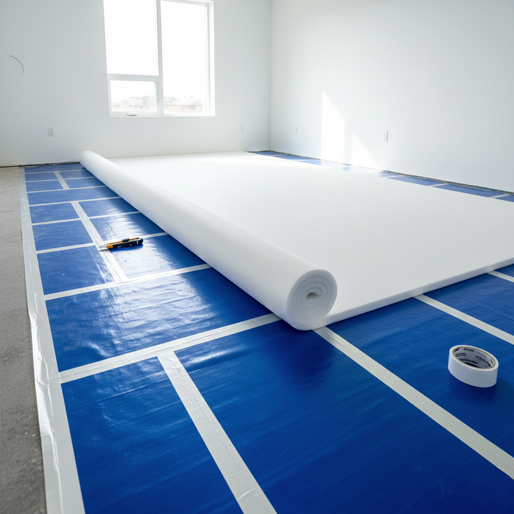 Préparation du support avec sous-couche et film pare-vapeur pour parquet flottant