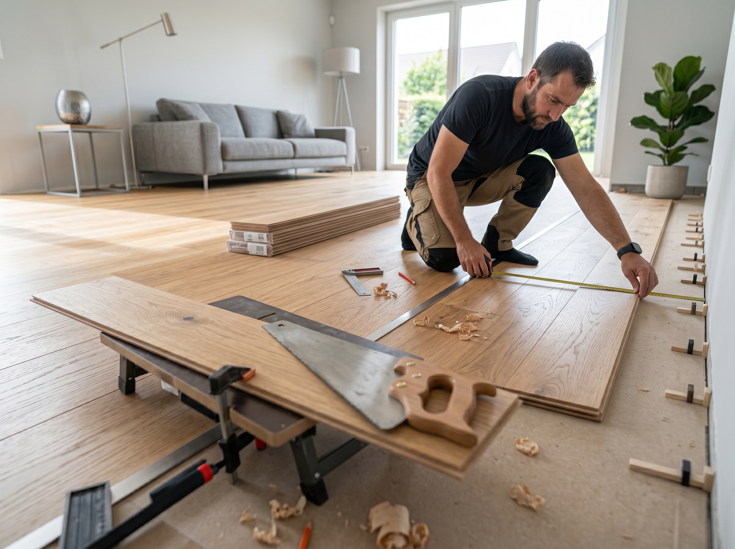 Pose parquet flottant étapes sous-couche lame chêne assemblage rainure languette bricolage sol bois