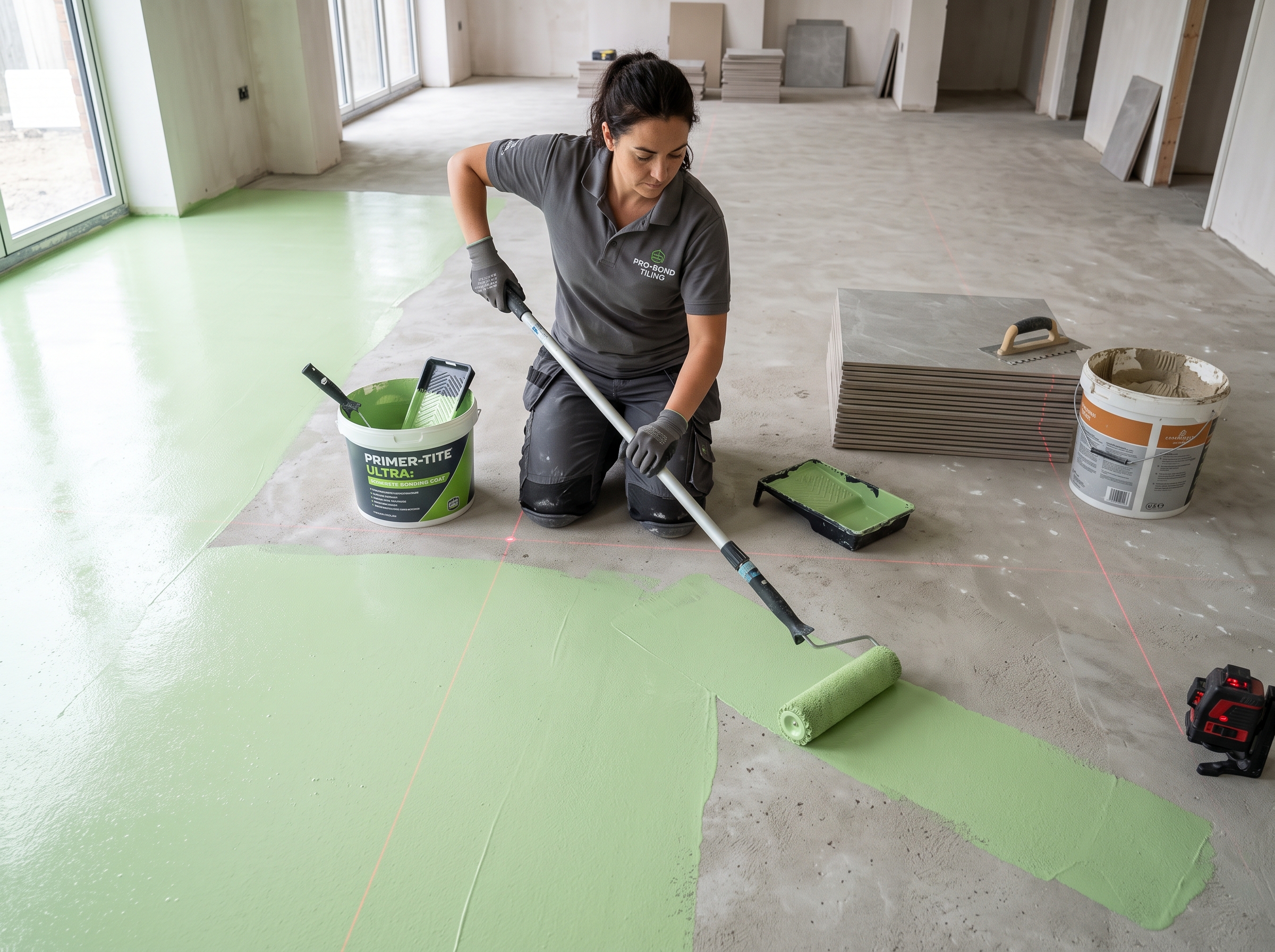 Primaire pour pose de carrelage Application primaire accrochage rouleau chape avant pose carrelage régulateur porosité