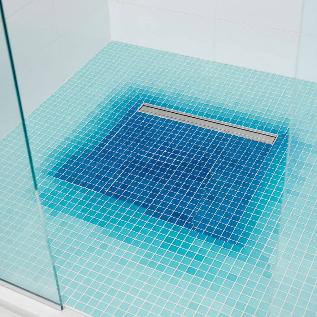 Mosaïque en pâte de verre colorée dans receveur de douche design