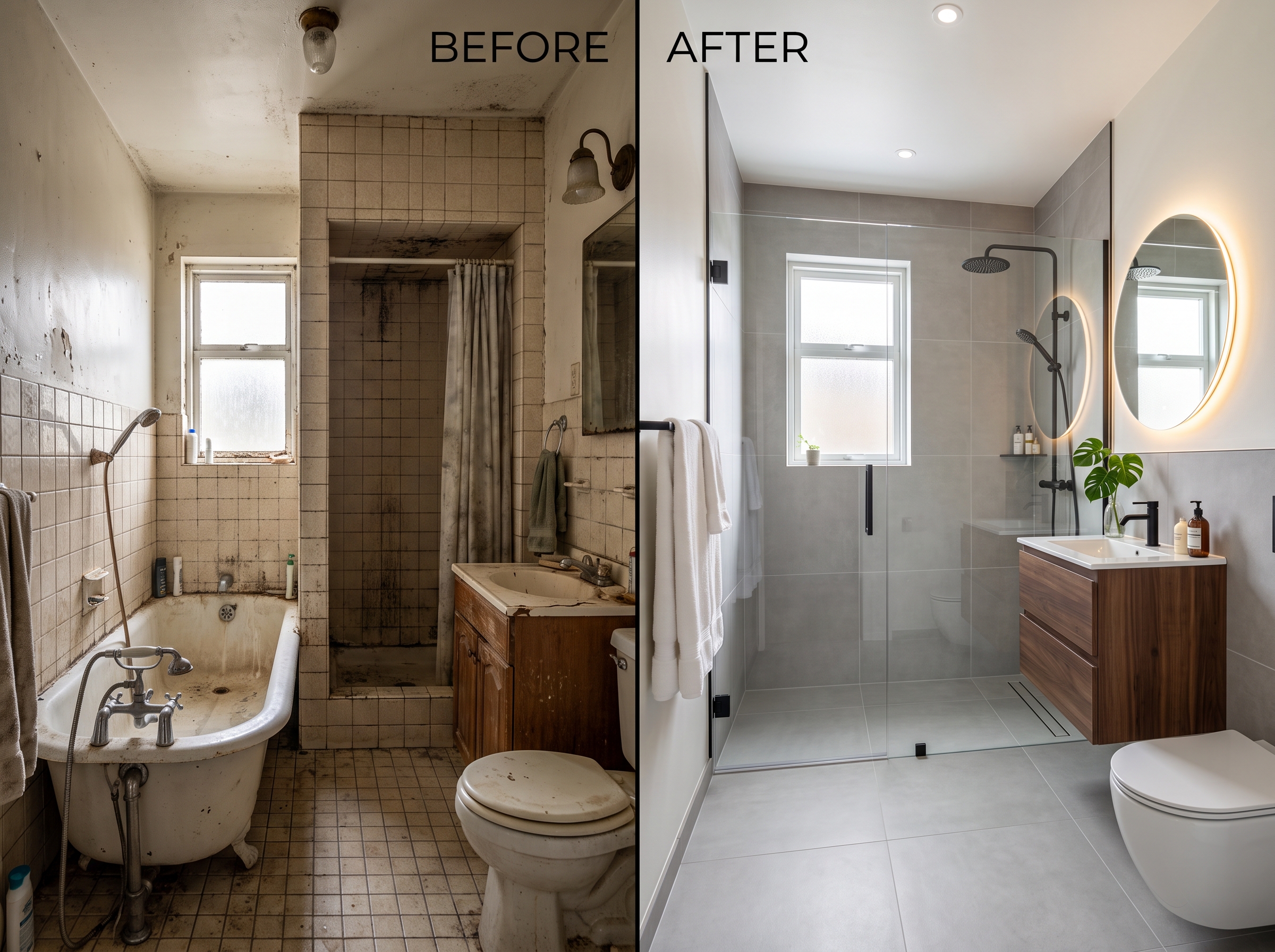 Rénovation salle de bain avant après chantier travaux carrelage plomberie sanitaires