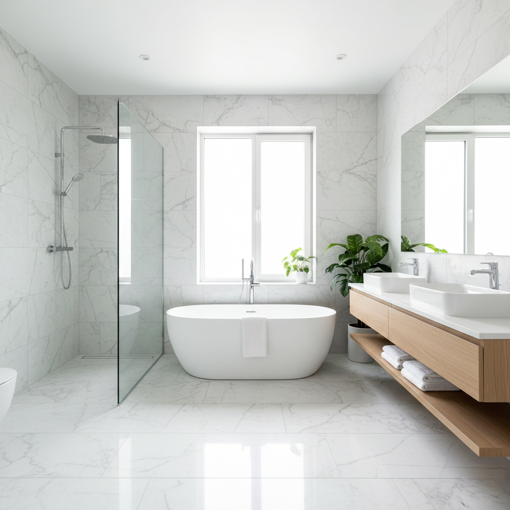 Rénovation salle de bain moderne luxe design contemporain carrelage baignoire